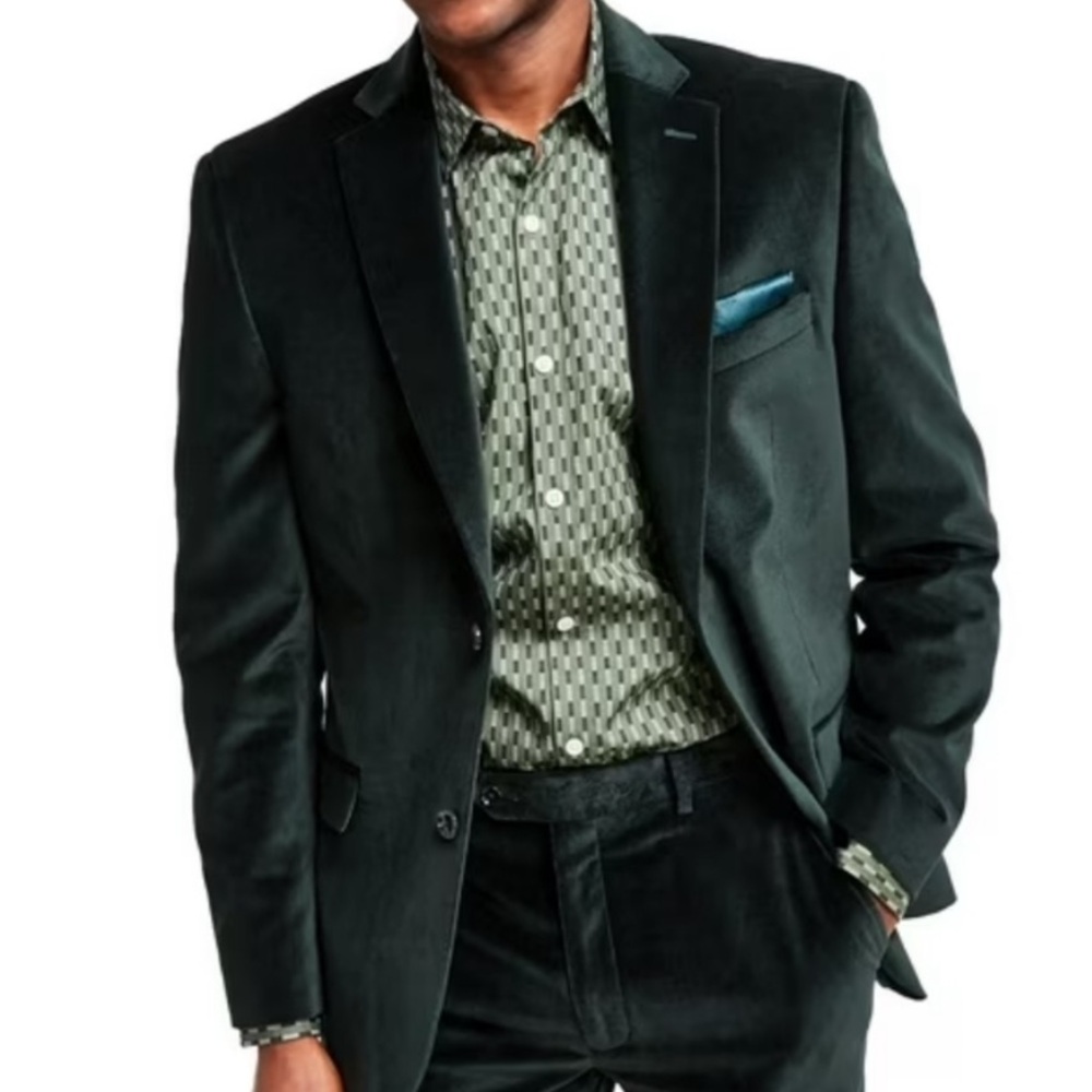 Alfani mens forest green velvet fox pattern lining slim fit jacket size 44S